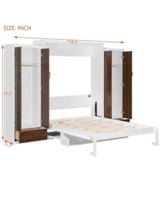 Queen Size Murphy Bed Wall Bed with Closet Drawers and Table