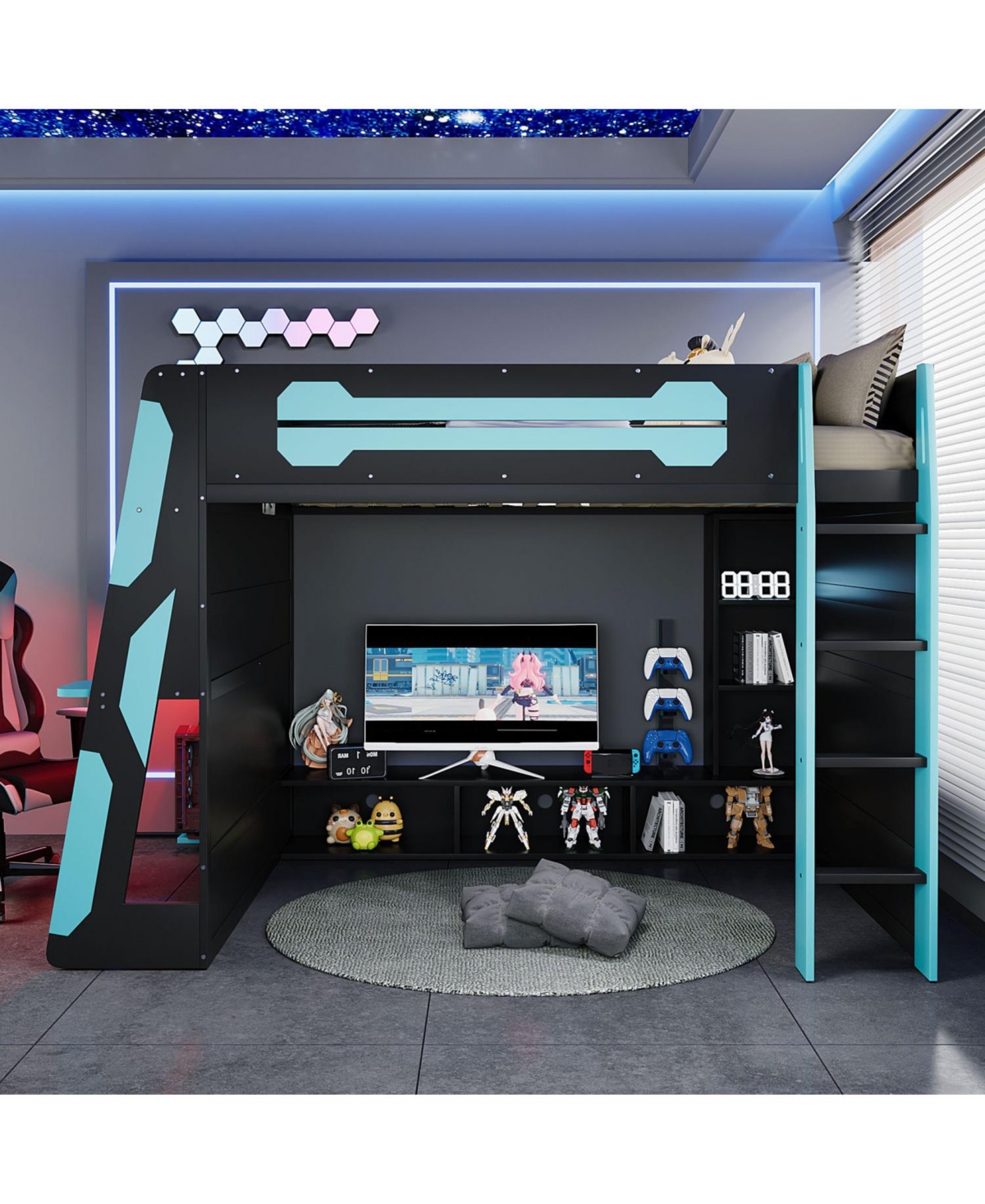 Streamdale Furniture Loft Bed with Desk & Shelves