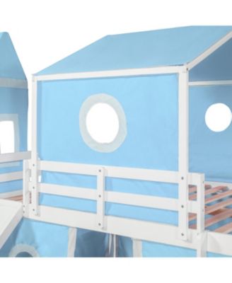 Full Size Loft Bed with Slide Tent and Tower
