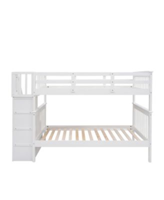 Full Size Wooden Stairway Full-Over-Full Bunk Bed w/ Storage
