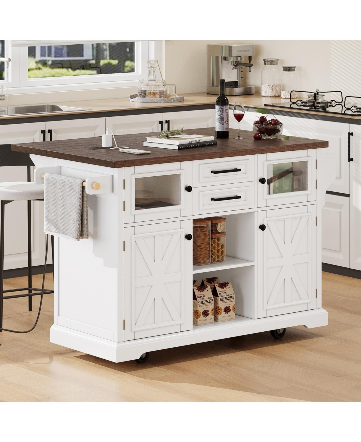 Streamdale Furniture Kitchen Island with Drop Leaf & Power Outlet