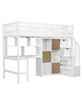 Twin Loft Bed with Desk Storage & Stairs