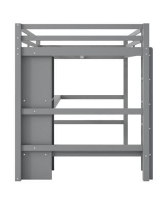 Full Size Wood Loft Bed with Multifunction Shelves and Under-bed Desk Bed