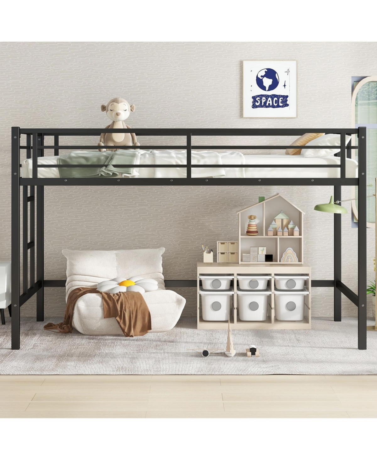 Streamdale Furniture Twin Metal Loft Bed with Ladder & Guardrails - Black