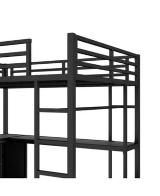 Metal Loft Bed with Wardrobe & Desk Full Size Black