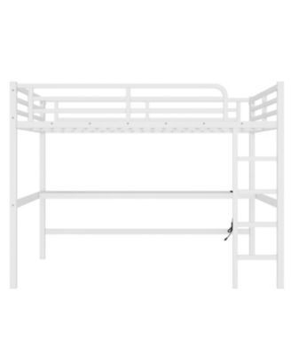 Queen Size Loft Bed with Power & LED - White
