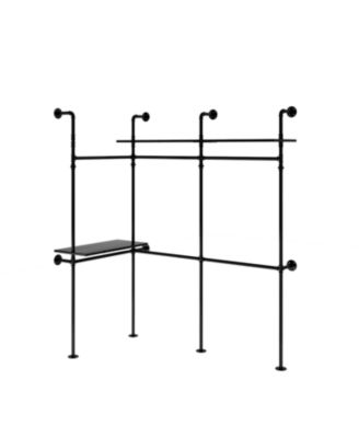 Industrial Pipe Clothing Rack w/ LED & Shelves