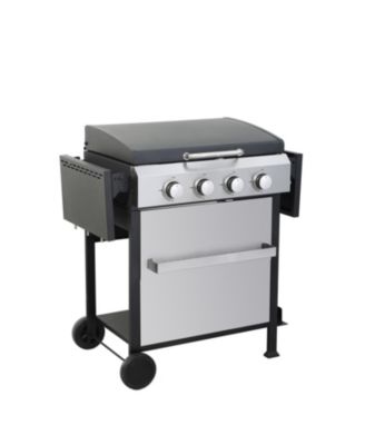 4-Burner Propane BBQ Grill SS Plancha Foldable Side Table