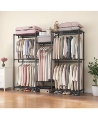 Heavy Duty Adjustable Garment Rack with Shelves &amp; Rails - Black
