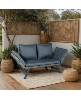 Wicker Foldable Patio Bench with Cushion