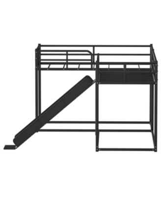 L-Shaped Bunk Bed with Slide and Short Ladder Black