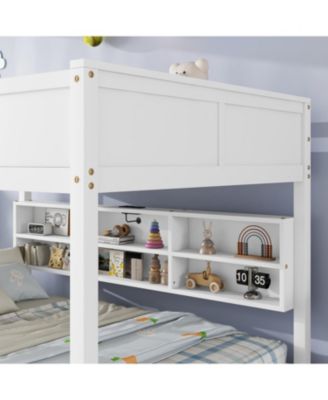 Queen Over Queen Bunk Bed with Storage Charging White