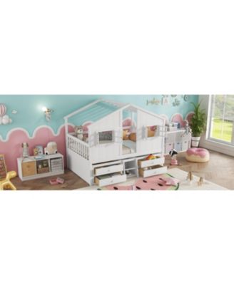 Loft Bed with Roof Windows & Storage - White