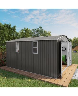 Streamdale 10x12FT Metal Garden Storage Shed, Double Door, Window, Waterproof - Grey