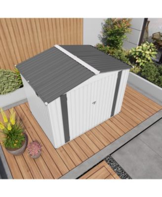 Streamdale 8x6 Metal Outdoor Storage Shed, Window, Lockable Door, White/Gray