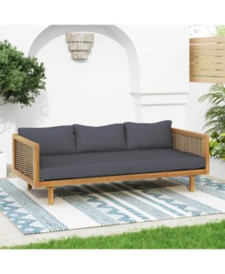 Streamdale Acacia Wood Outdoor Daybed with Rattan Armrests