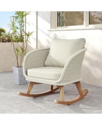 Streamdale Beige Wicker Rocking Chair with Cushions - Indoor/Outdoor