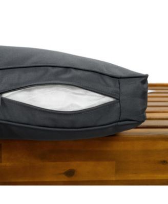 Acacia Wood Club Armchairs (Set of 2), Teak Finish, Dark Grey Cushions