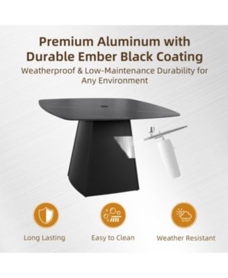 44" Black Sintered Stone Outdoor Dining Table