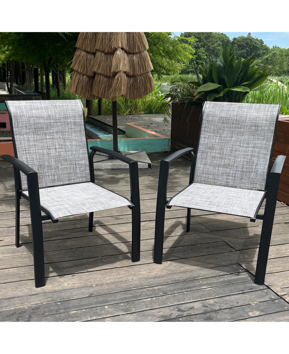 Streamdale Metal Outdoor Dining Chairs - Set of 2, Black Frame