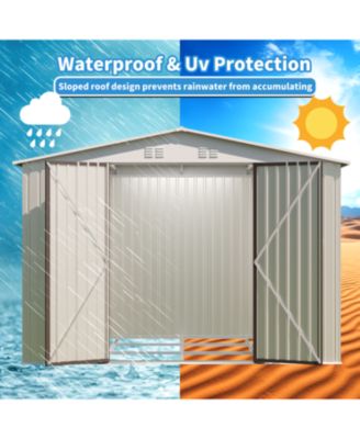 10x8 White Outdoor Garden Shed - Aluminum Frame, Hinged Door & Foundation