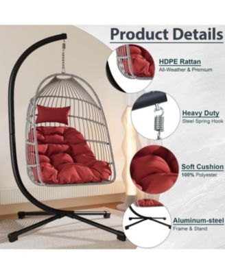 Streamdale Outdoor Wicker Swing Egg Chair with Stand - Red