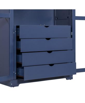 Blue Kitchen Pantry Cabinet with Glass Doors & Drawers