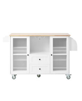 50.4"  Engineered Wood, Rubberwood Dropleaf Top, Drawers & Cabinet Mobile Kitchen Island Cart