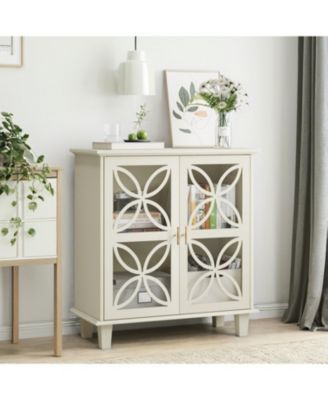 Cream Sideboard Buffet Cabinet with Glass Doors