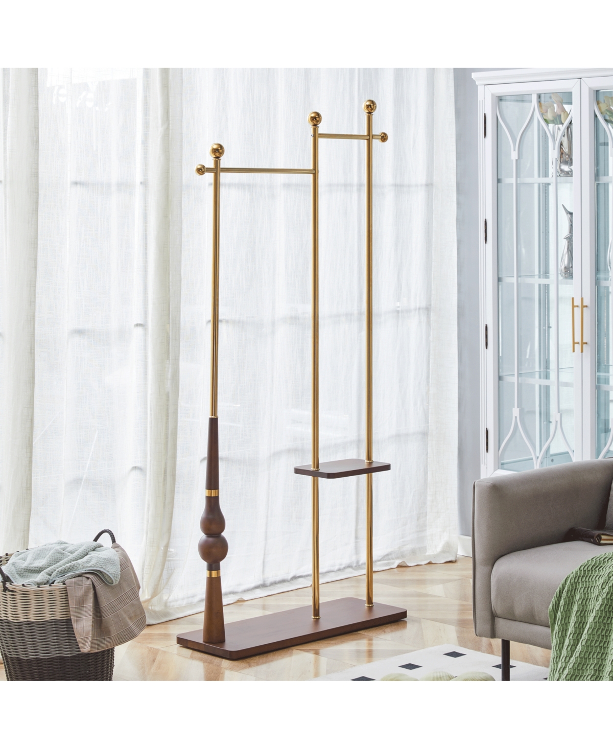 Streamdale Furniture Streamdale 70" Industrial Coat Rack - Wood & Steel, Double Hanger, Storage