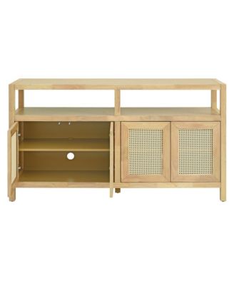 Rattan Adjustable Shelves, Push-to-Open Buffet Cabinet