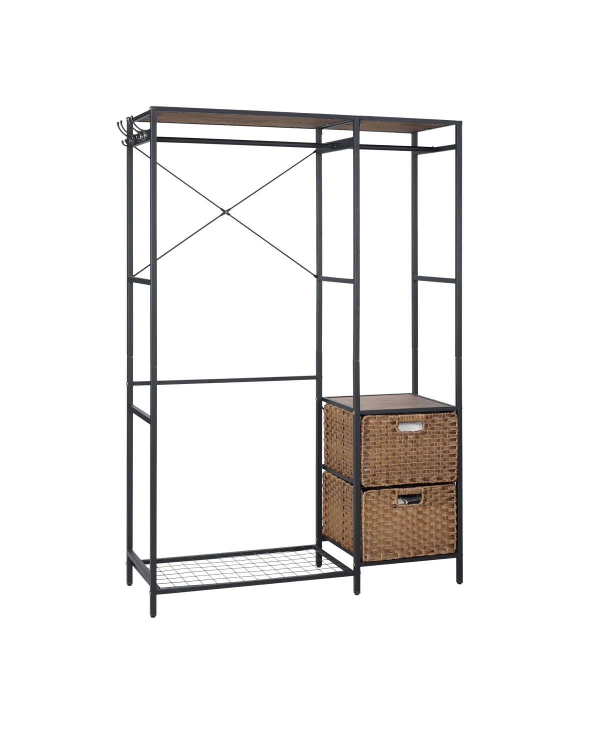 Streamdale Furniture Acacia Wood Garment Rack w/ Shelves, Drawers & Hooks