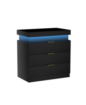 Nightstand with Charging, LED, Sliding Top, Drawers