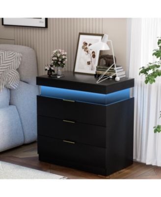 Nightstand with Charging, LED, Sliding Top, Drawers