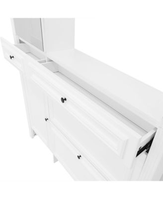 Hall Tree w/ Shoe Cabinet, Mirrored Door, Bench, Hooks & Drawers