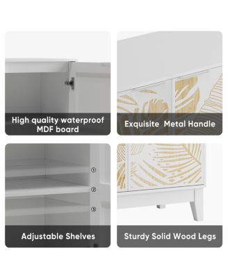 31.5" Vintage Carved Buffet Cabinet, 2 Doors, Adjustable Shelves