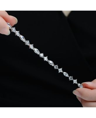 Sterling Silver White Gold Plated with Clear Cubic Zirconia Symmetrical Design Statement Bracelet