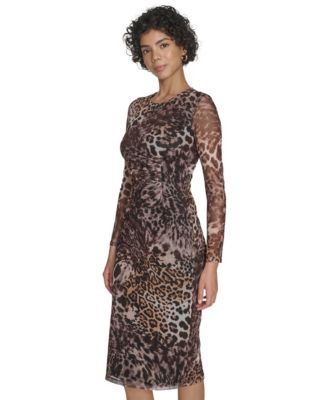 Petite Ruched Cuff Boat Neck Side Shirred Midi Dress