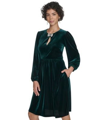 Petite Balloon Sleeve Jewel Neck Dress