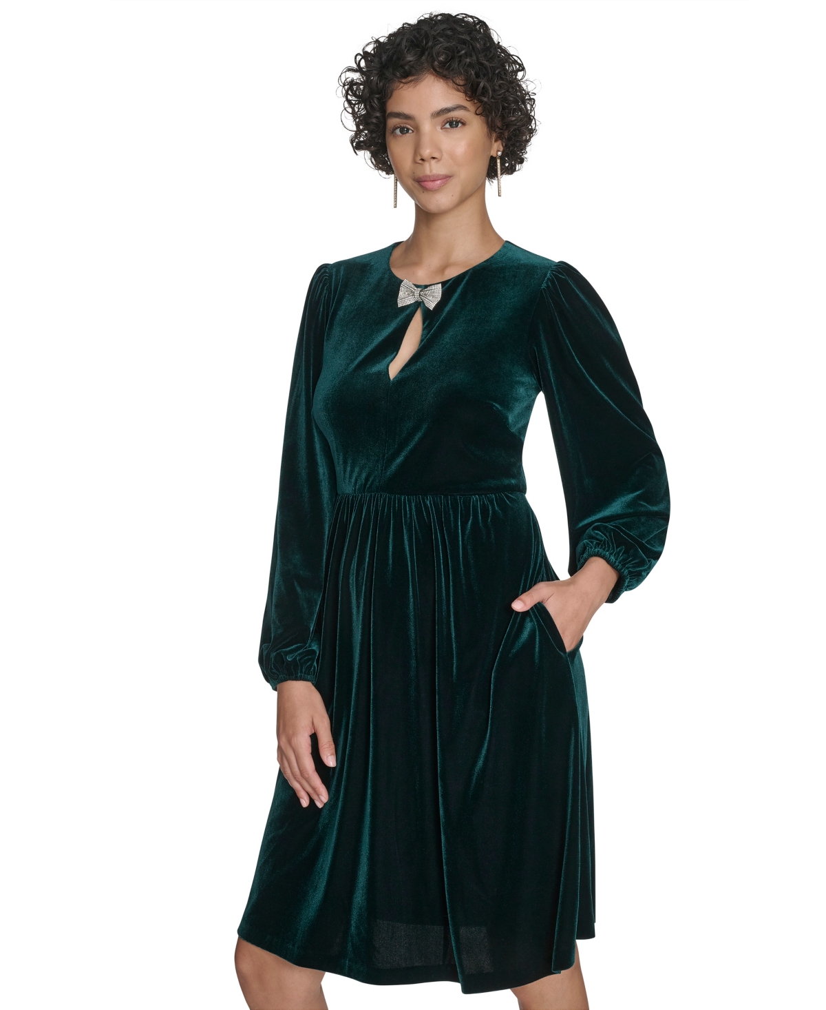 Jessica Howard Petite Balloon Sleeve Jewel Neck Dress