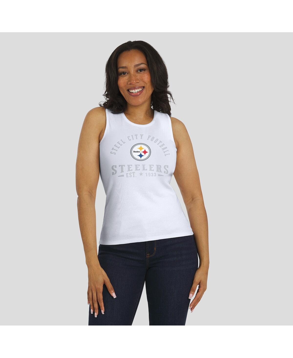 Wear By Erin Andrews Women's White Pittsburgh Steelers Ribbed Graphic Tank Top In White