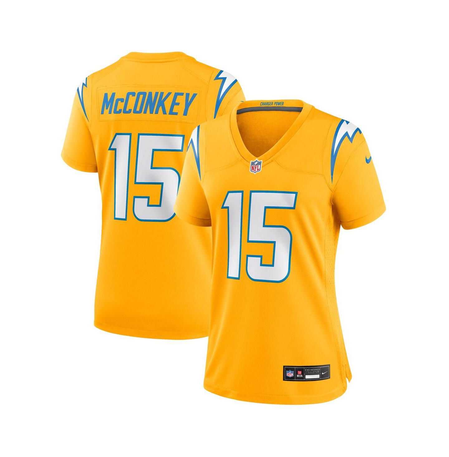 Женский топ Nike Ladd McConkey Gold Los Angeles Chargers Alternate Charger Power Game Jersey — фото 1