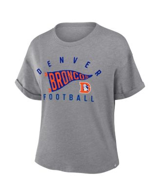 Women's Heather Gray Denver Broncos Pennant Wave Tribute Tri-Blend Boxy T-Shirt