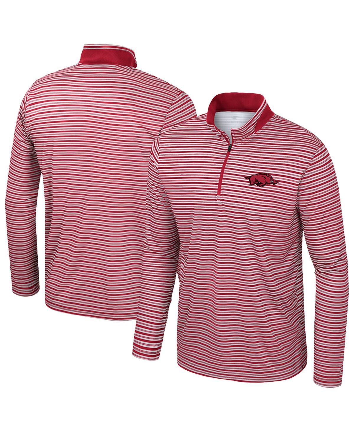 Colosseum Men's Cardinal Arkansas Razorbacks Striped Quarter-zip Sweatshirt In Multi