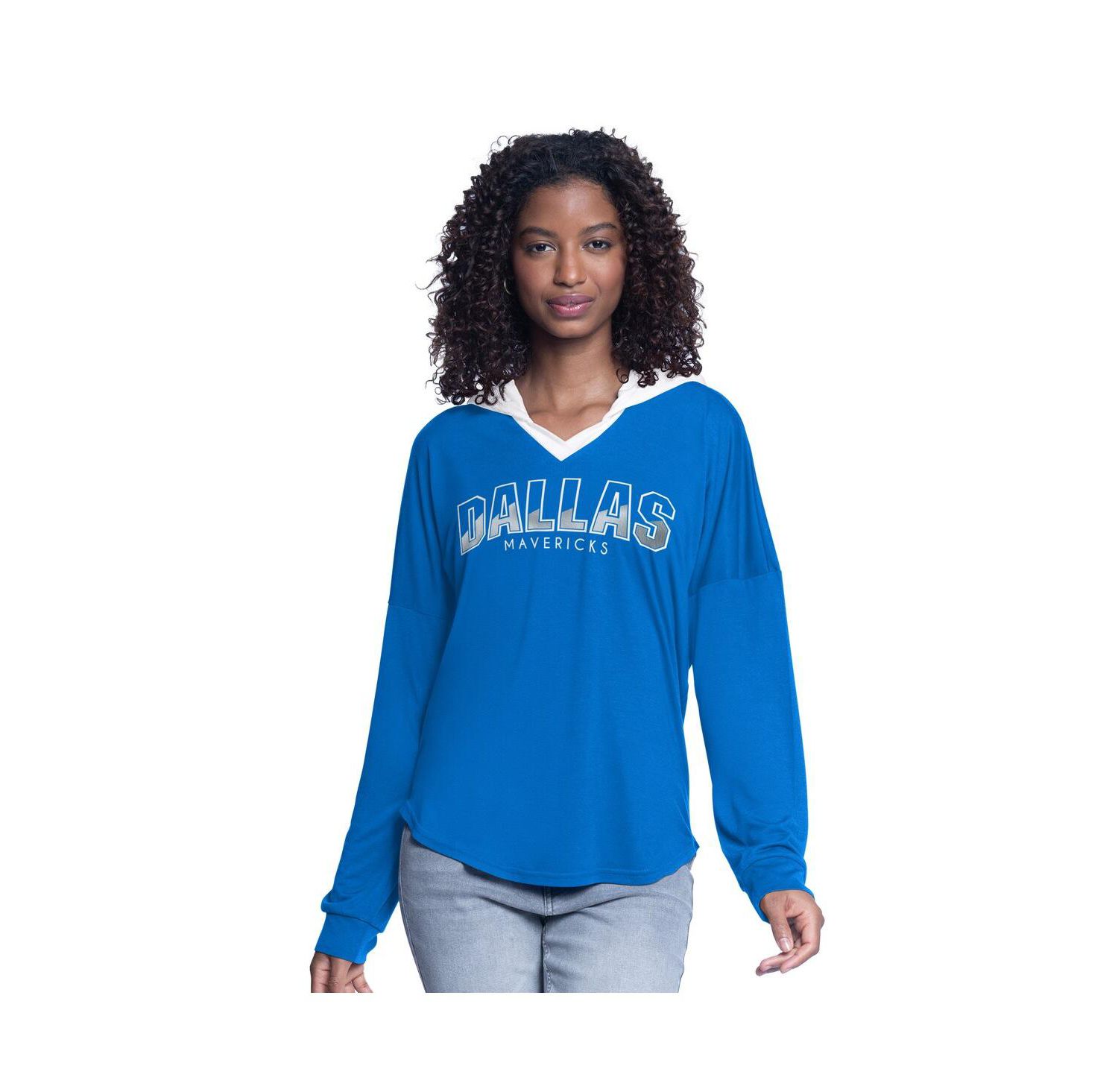 Women's Blue Dallas Mavericks Bench Player Oversized Long Sleeve Hooded Top