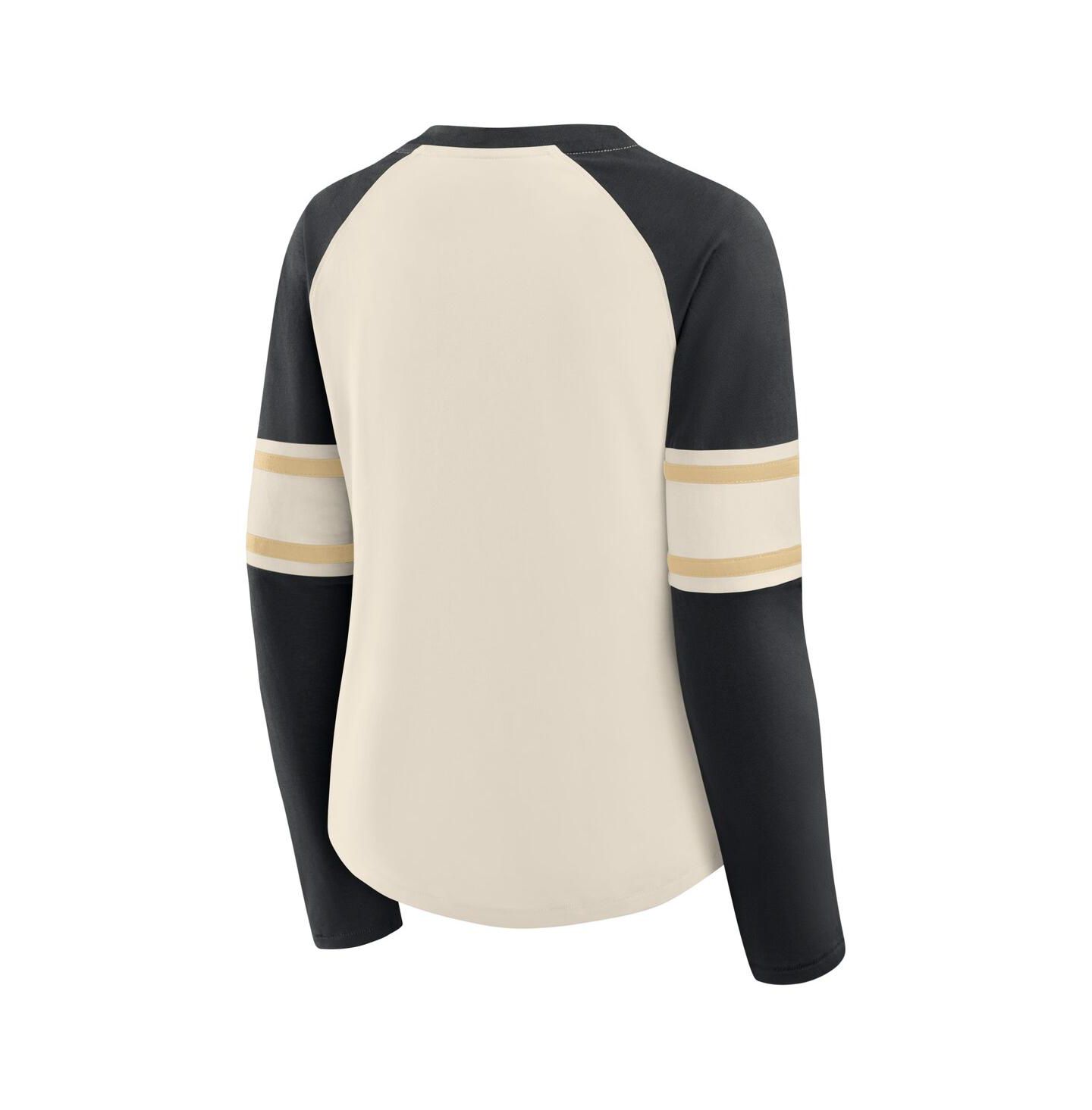Женская футболка Fanatics Cream/Black New Orleans Saints Hometown Gridiron Hero Raglan Lace-Up V-Neck Long Sleeve — фото 2