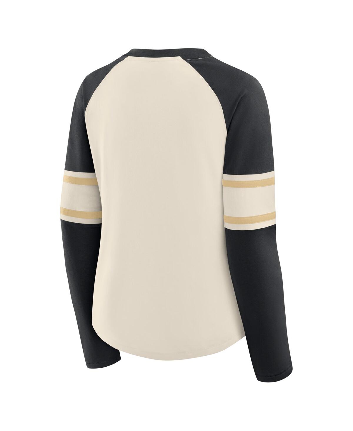 Fanatics Women's Cream/black New Orleans Saints Hometown Gridiron Hero Raglan Lace-up V-neck Long Sleeve T-sh In Multi