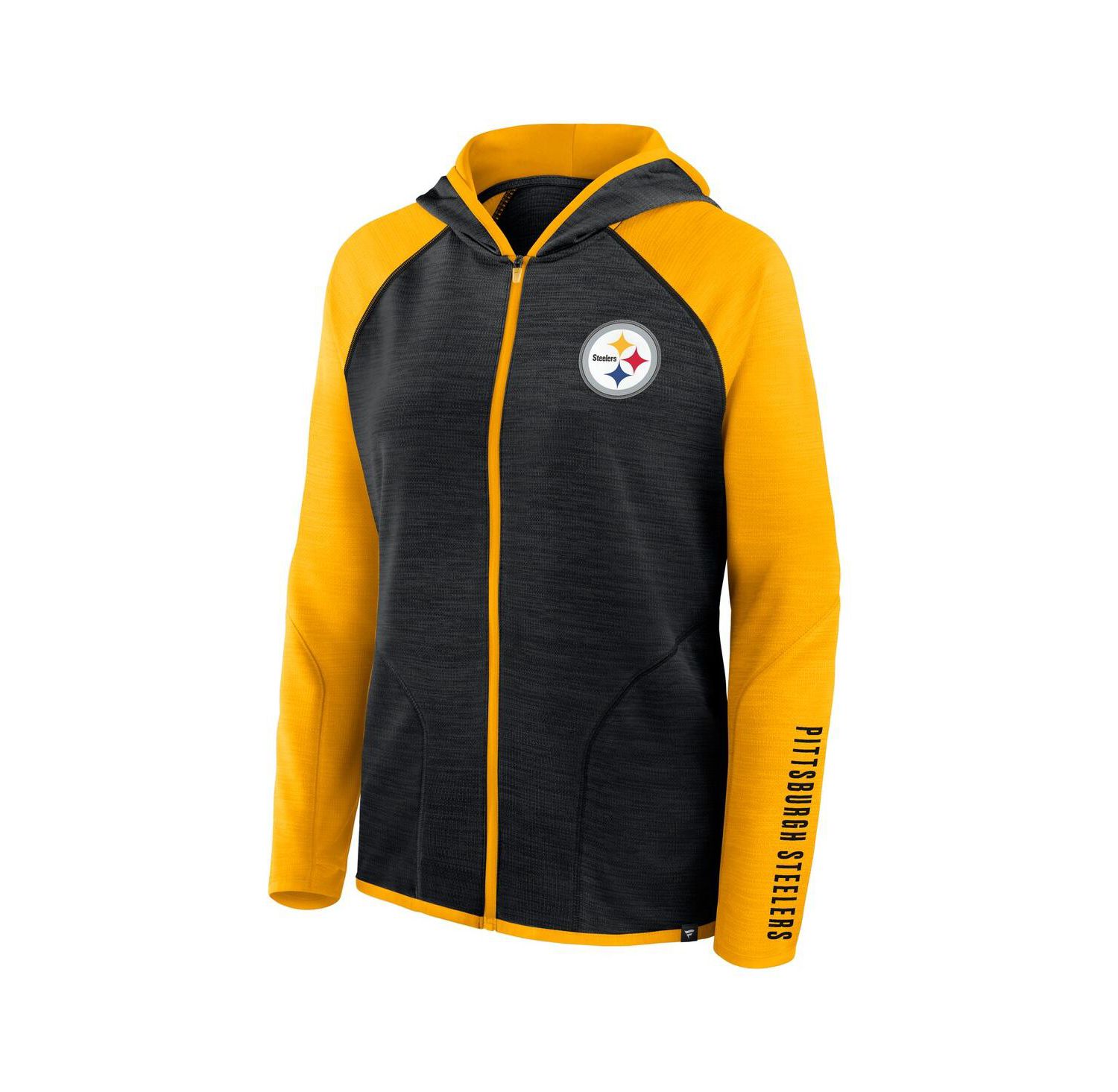 Women's Black/Gold Pittsburgh Steelers Redzone End Around Pass Raglan Full-Zip Hoodie