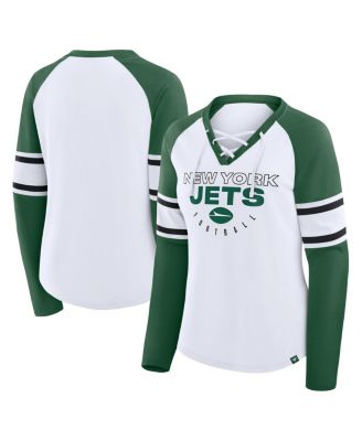 Fanatics - Women's White/Green New York Jets Redzone Blitz Package Raglan Lace-Up V-Neck Long Sleeve T-Shirt