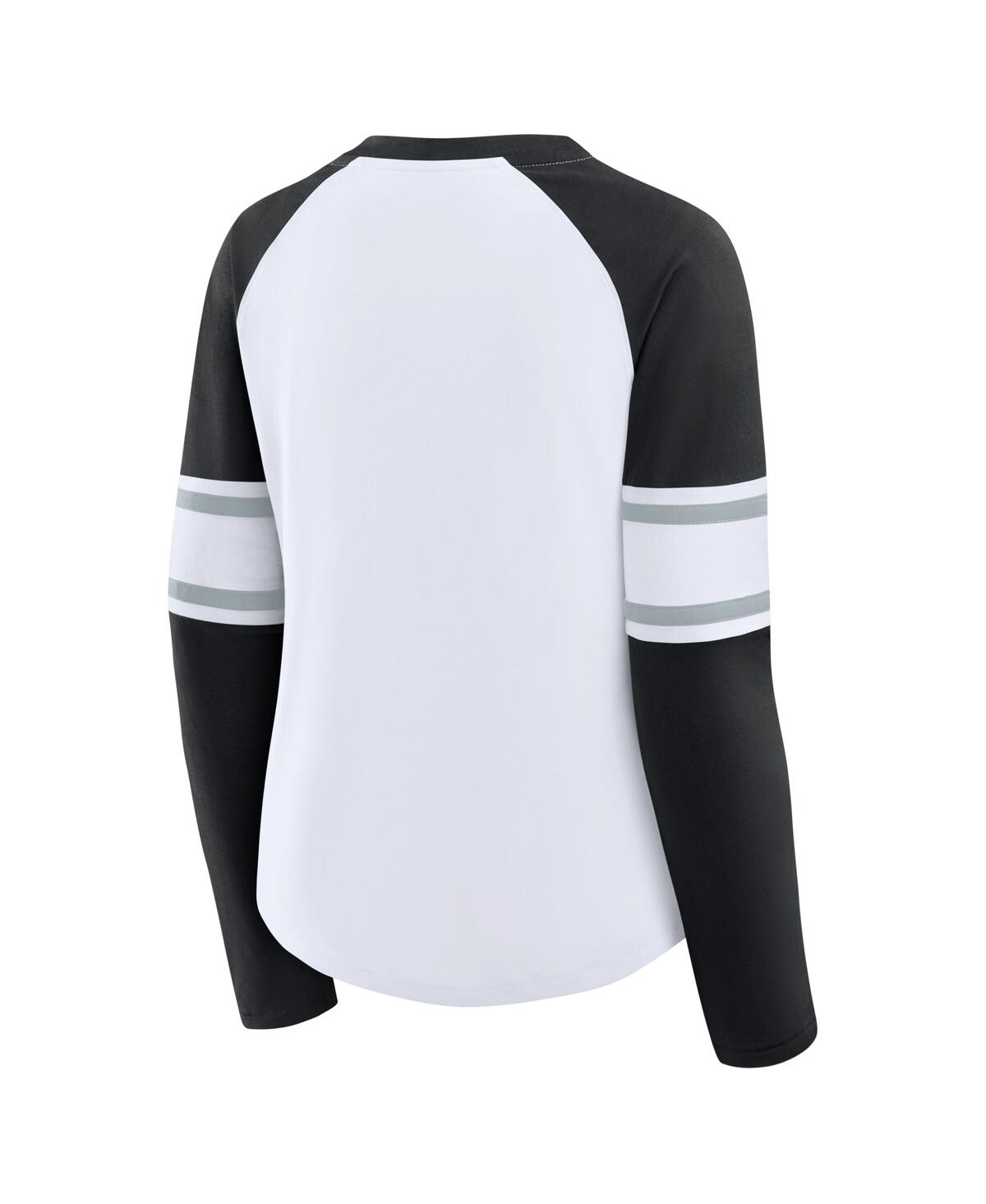 Fanatics Women's White/black Las Vegas Raiders Redzone Blitz Package Raglan Lace-up V-neck Long Sleeve T-shir In Multi